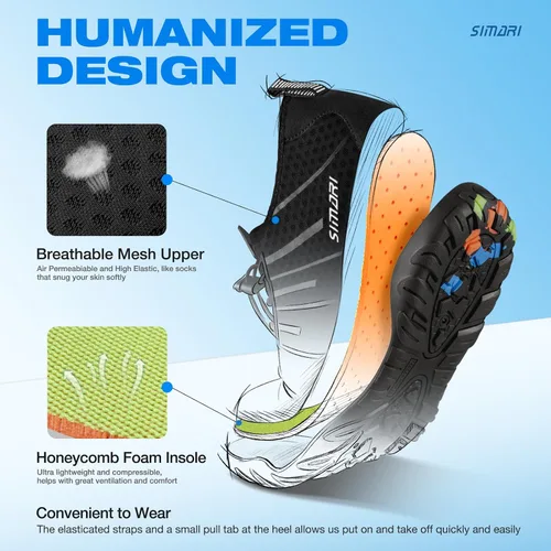 Vista 4 de Simari Zapatos de agua para mujer, hombre, natación, playa, piscina, deportes acuáticos, secado rápido, estilo descalzo, buceo, surf y caminar