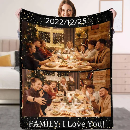 Vista 8 de YESCUSTOM Manta personalizada con fotos y texto, Manta familiar personalizada para adultos, niños y amigos, para cumpleaños, regalo conmemorativo