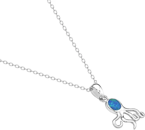 Vista 2 de Collar con colgante de pulpo de ópalo simulado de plata de ley 925 azul turquesa, Ópalo