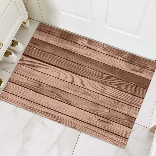 Vista 15 de GUBIYU Juego de 2 alfombras y tapetes de cocina de madera campestre, lavables, rústicas, tablones de madera marrón, alfombras de baño