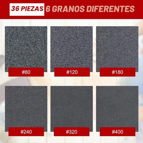 Vista 3 de 36 piezas de esponja de lija de grano 80/120/180/240/320/400, surtido de papel de lija, bloques de lija lavables y reutilizables para madera, metal