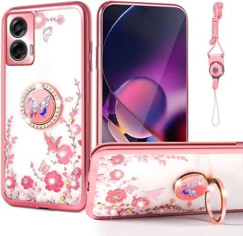 Vista 15 de nancheng Funda para Motorola Moto G Play 2024 (6.5 pulgadas) para niñas y mujeres, bonita funda de teléfono de TPU suave con purpurina y anillo
