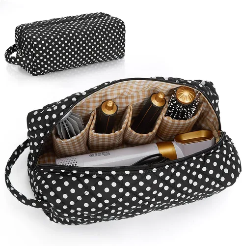 Vista 10 de Bolsa de viaje con asa acolchada con estampado de leopardo compatible con Dyson Airwrap, estuche de viaje para organizador Shark Flexstyle
