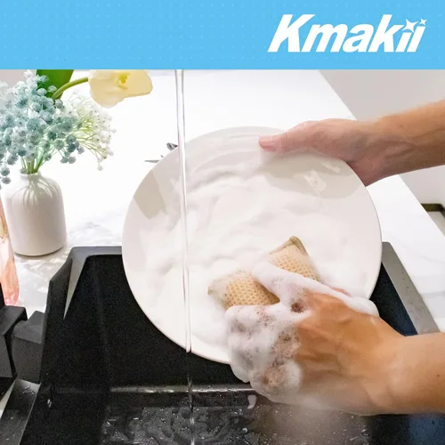 Vista 7 de KMAKII Esponjas de cocina de bambú, esponja para platos, esponjas de limpieza súper absorbentes, paquete de 12
