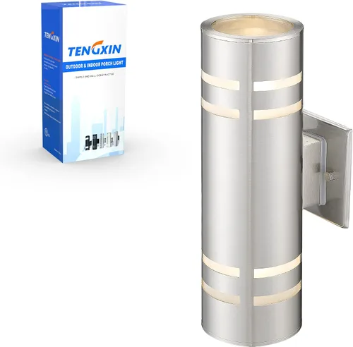 Vista 12 de TENGXIN Luces de pared al aire libre, lámpara de pared exterior con cilindro de acero inoxidable, resistente al agua.