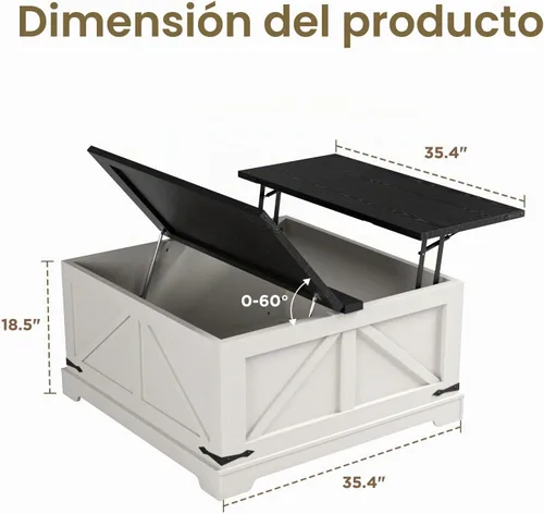 Vista 3 de Vabches Mesa de centro elevable de 35.4 pulgadas con almacenamiento, mesas de centro cuadradas