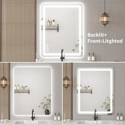 Vista 7 de Espejo de baño LED de 20 pulgadas de largo x 28 pulgadas de ancho con luces, antiniebla e iluminación tricolor, espejo de afeitado montado