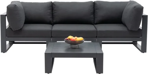 Vista 8 de Moderno sofá modular de 3 plazas para exteriores, juego de sofá de conversación para jardín, patio, cojines gris oscuro
