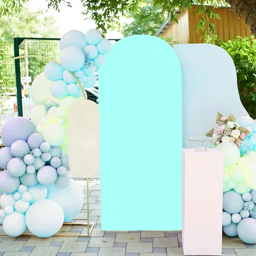 Vista 5 de Cubierta de arco de boda de 6.6 pies – Cubierta de arco de fondo de arco redondo ajustable de elastano para ceremonia de boda, fiesta de cumpleaños