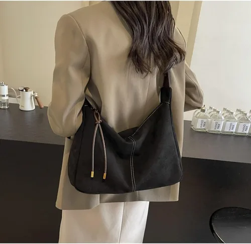 Vista 4 de Brown Retro Tote, Office Shoulder Bag, Travel Friendly Suede Purse