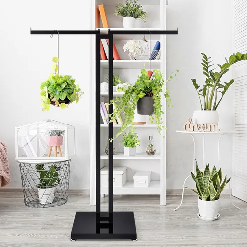 Vista 5 de Weysat - Perchero negro de 2 vías con brazos rectos de 16 pulgadas, soporte de exhibición de camisas de metal ajustable, estante de ropa de pie