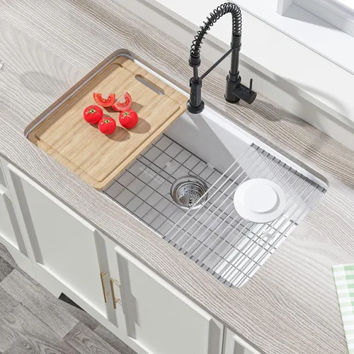 Vista 15 de Miuara Fregadero de barra de montaje inferior blanco de 18 pulgadas - Fregadero de cocina pequeño de montaje superior empotrable de 18"x18"x9