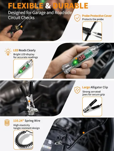 Vista 7 de Luz de prueba automotriz con voltímetro, probador de circuito digital