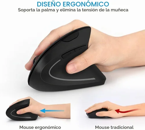 Vista 3 de Ratón vertical inalámbrico, ratón óptico ergonómico inalámbrico de 2.4 G con 3 ajustables 800/1200/1600 DPI, más adecuado para manos grandes