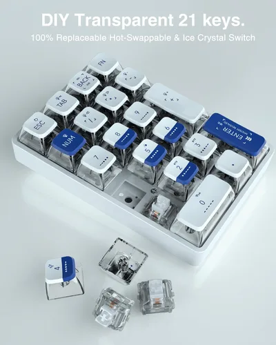 Vista 5 de El teclado numérico mecánico inalámbrico de tres modos K21 RGB soporta 3 Bluetooth2.4GHzTipo C con cable, intercambiable en caliente, 21 teclas