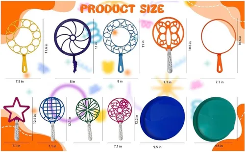 Vista 2 de Juego de varitas de burbujas de 11 piezas, kit de diversión de mega burbujas para niños y adultos, 9 varitas gigantes de hasta 8 pulgadas de ancho