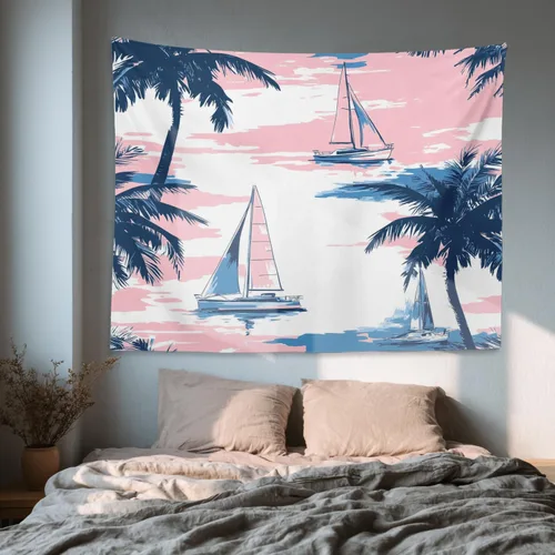 Vista 6 de Shrahala Beach Vacation Seaside Relaxation Tapestry, Nautical Summer Getaway Wall Hanging Hd Print Polyester Backdrop For Dorm Room Bedroom 30 X 40