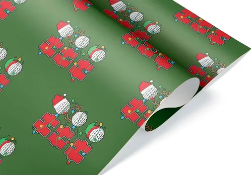 Vista 2 de Bonita pelota de golf Ho para regalo, luces de Navidad, papel de regalo grueso, decoración de fiesta de golfista (rollo de 6 pies x 30 pulgadas)