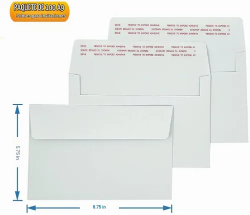 Vista 2 de Sobres de invitación A9 (100 unidades de 5.75 x 8.75 pulgadas) - Sobres de papel blanco con diseño sin ventanas de 120 GSM con cierre automático