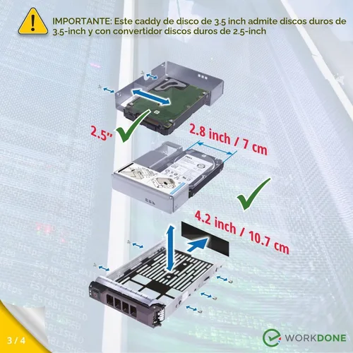 Vista 4 de WORKDONE Bandeja KG1CH para disco duro de 3.5" con adaptador SSD HDD de 2.5