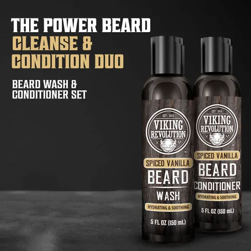 Vista 2 de Viking Revolution Lavado de Barba y Acondicionador de Barba para Hombres con Aceite de Argán y Aceite de Jojoba - Suavizante y Fortalecedor de Barba