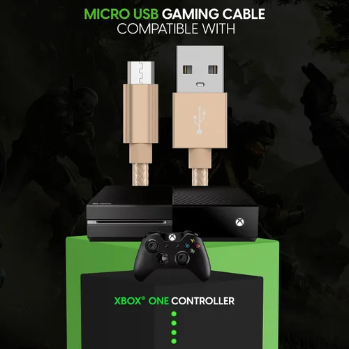 Vista 6 de TalkWorks 14093 - Cable de carga compatible con controladores de juegos Xbox One, cable de carga micro USB trenzado de nailon de 6 pies, carga
