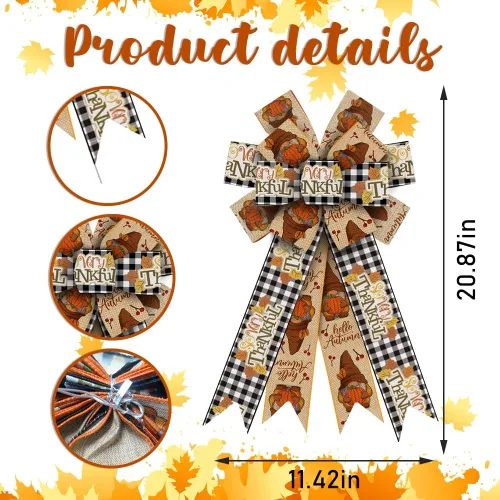 Vista 2 de Arcos grandes de otoño para corona, corona de calabaza de Acción de Gracias, búfalo negro y naranja, gnomos de otoño, decoración de árbol