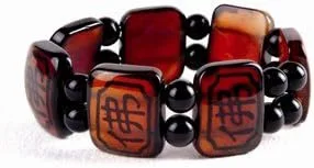 Vista 2 de Pulsera elástica de azulejos tibetanos con símbolo de longevidad dZi