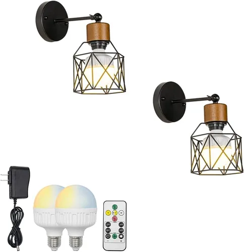 Vista 10 de 2 luces de pared con control remoto sin cable, retro, industrial, negro, lámpara de pared para decoración de pared para escaleras interiores