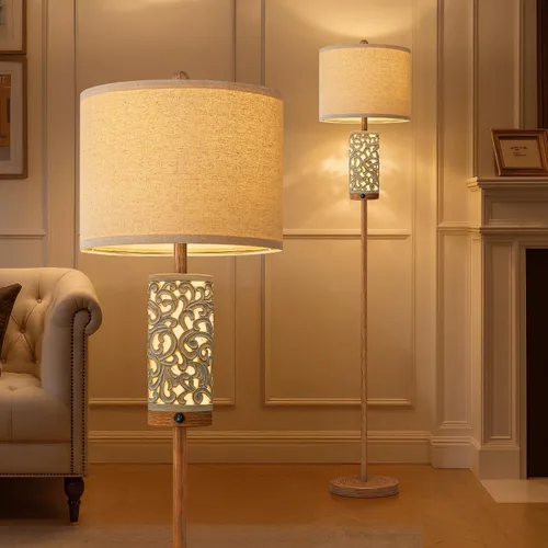 Vista 12 de OYEARS Lámpara de pie de 65 pulgadas con luz nocturna, lámpara de pie estilo granja para dormitorio, lámpara de pie alta para sala de estar, lámpara