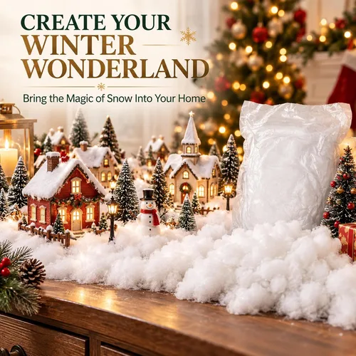 Vista 2 de Pelusa artificial de nieve falsa para decoración de pueblo navideño y nubes