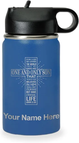 Vista 62 de LaserGram Botella de agua personalizada, versículo bíblico John 3-16, acero inoxidable de doble pared aislada al vacío con popote superior, regalo