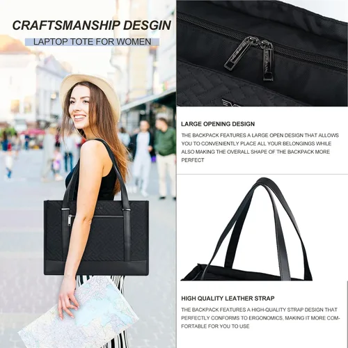 Vista 6 de EMPSIGN - Maletín para laptop para mujer de 16 pulgadas, Acolchado, negro, L, Elegante