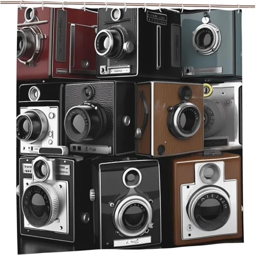 Vista 7 de Retro Cool Camera Collection - Cortina de ducha resistente y gruesa con 12 ganchos, moderna, de granja, impermeable, ligera, para decoración