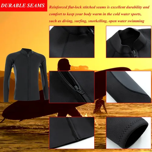 Vista 4 de Traje de neopreno de 0.079 pulgadas (0.079 in), chaqueta térmica de manga larga, traje de buceo para hombres y mujeres, buceo, surf, natación