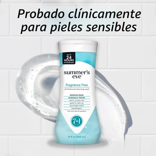 Vista 5 de Summer's Eve Lavado femenino sin fragancia para todo el cuerpo, gel corporal suave con pH balanceado para mujeres, elimina el olor vaginal, 15 onzas
