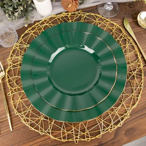 Vista 176 de Tableclothsfactory Paquete de 10 platos redondos de plástico negro de 6 pulgadas para ensalada de postre, platos desechables con borde ondulado