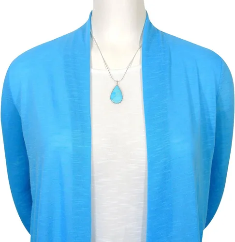 Vista 2 de Collar con colgante de turquesa en plata de ley 925 y turquesa auténtica (estilo selecto) (lágrima moderna)