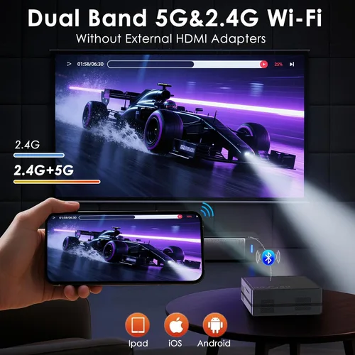 Vista 3 de IPOW Proyector con WiFi 5G y Bluetooth 4K compatible con proyector nativo 1080P para [Netflix] y sistema de configuración automática AI y más de 800
