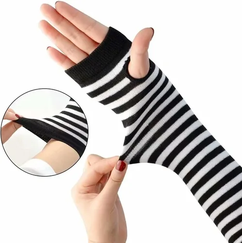 Vista 6 de Mesyo Guantes góticos sin dedos largos calentadores de brazo de punto para el pulgar guantes elásticos 4 Pares #3