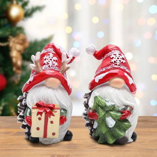 Vista 5 de Hodao Gnomos de Navidad de Resina Hechos a Mano Adornos de Navidad de Resina Regalo de Fiestas, Adornos de Navidad de Invierno para Mesa y Árbol