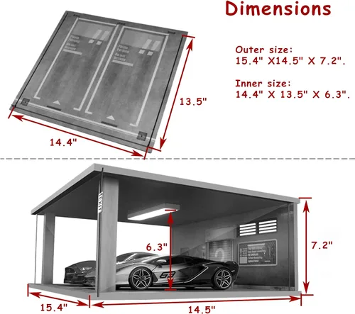 Vista 5 de Vitrina de coche modelo a escala 1/18 – vitrina de garaje de coche 1:18 con cubierta de acrílico transparente e iluminación LED para automóviles
