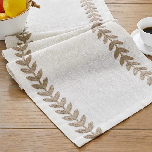 Vista 9 de Camino de mesa bordado de estilo rústico, 13 x 36 pulgadas, caminos de mesa irregulares de hojas de sauce de 36 pulgadas de largo para decoración