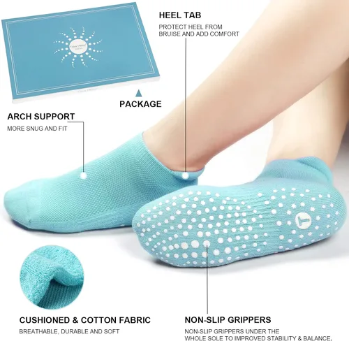Vista 3 de Grip Socks for Pilates, Yoga, Hospital, Barre, Cushioned Ankle Sports Socks Women Non Slip Slipper Socks 4 Pairs