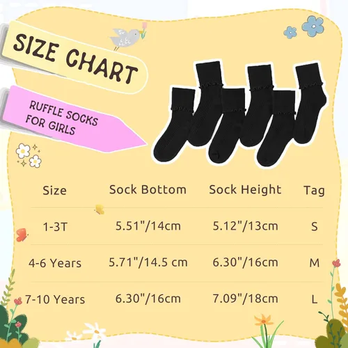 Vista 6 de KEREDA Calcetines con volantes para niñas, uniforme escolar, calcetines holgados para niños, 6 pares