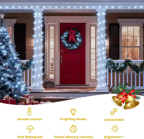 Vista 2 de Luces de Navidad de Cadena para Interiores y Exteriores con Alambre Transparente, 200 LED 66 Pies Enchufables, Luces de Navidad Blancas