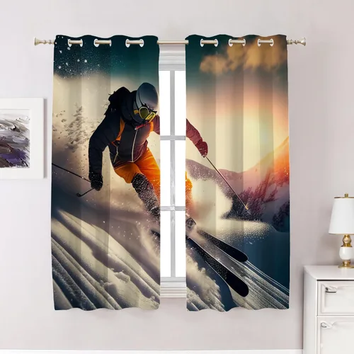 Vista 94 de Cortinas geométricas de cocina para ventanas, color negro, blanco, turquesa, cenefas opacas de poliéster multicapa para cocina, paquete de 2