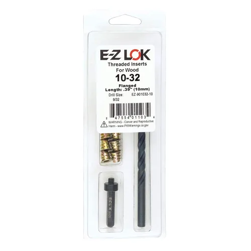 Vista 12 de E-Z LOK Kit de reparación de rosca hexagonal E-Z para insertos roscados con brida para madera blanda 1/4-20 x 13mm, perforador, herramienta