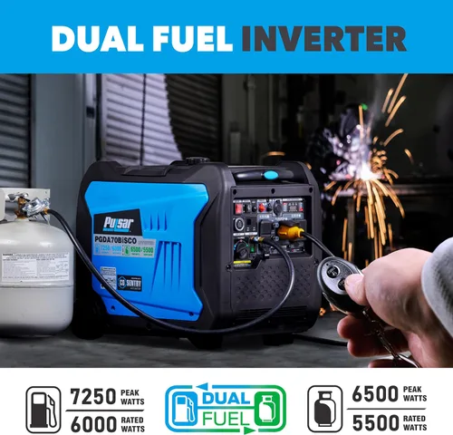 Vista 8 de Pulsar, generador inversor de 7,250 vatios de combustible dual sumamente silencioso con arranque remoto