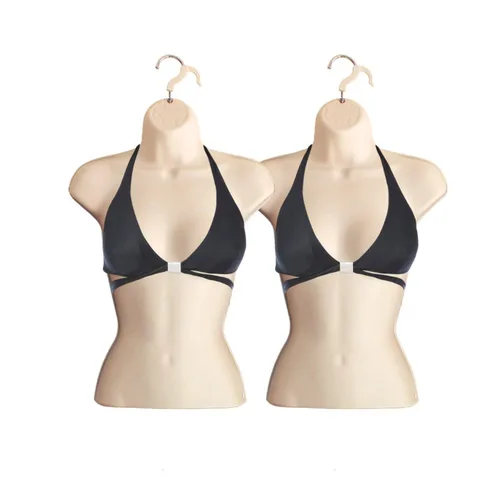 Vista 18 de Maniquí femenino con espalda hueca y cuerpo apilable con ganchos para colgar para exhibición de camisetas, encimera, ferias de manualidades, fotos